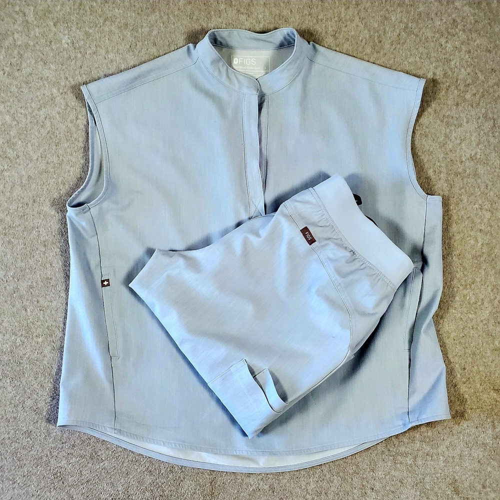 Figs Scrub Set Kade Pants & Rafaela Oversized Top Size Large Light Chambray Blue